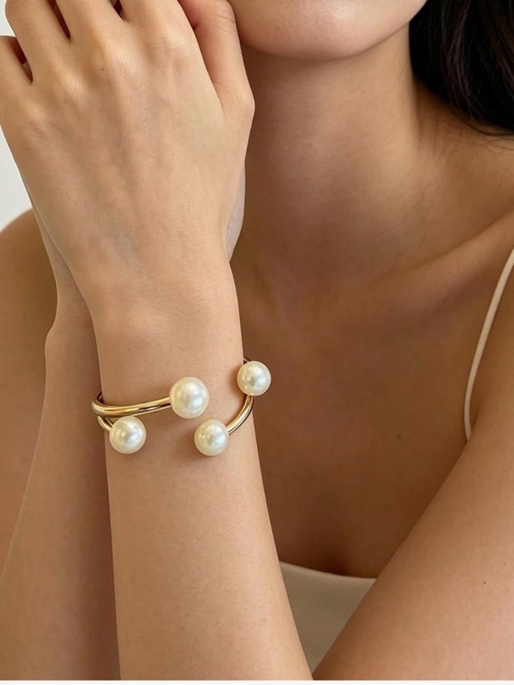 Monarch Pearl Orbit Cuff Bracelet | Sculptural Gold Statement Bangle